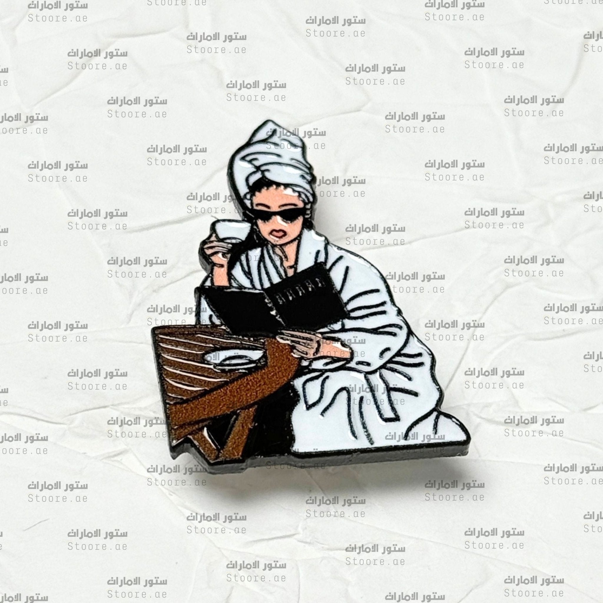 Badge Lady Holding a Cup of Coffee And a Book