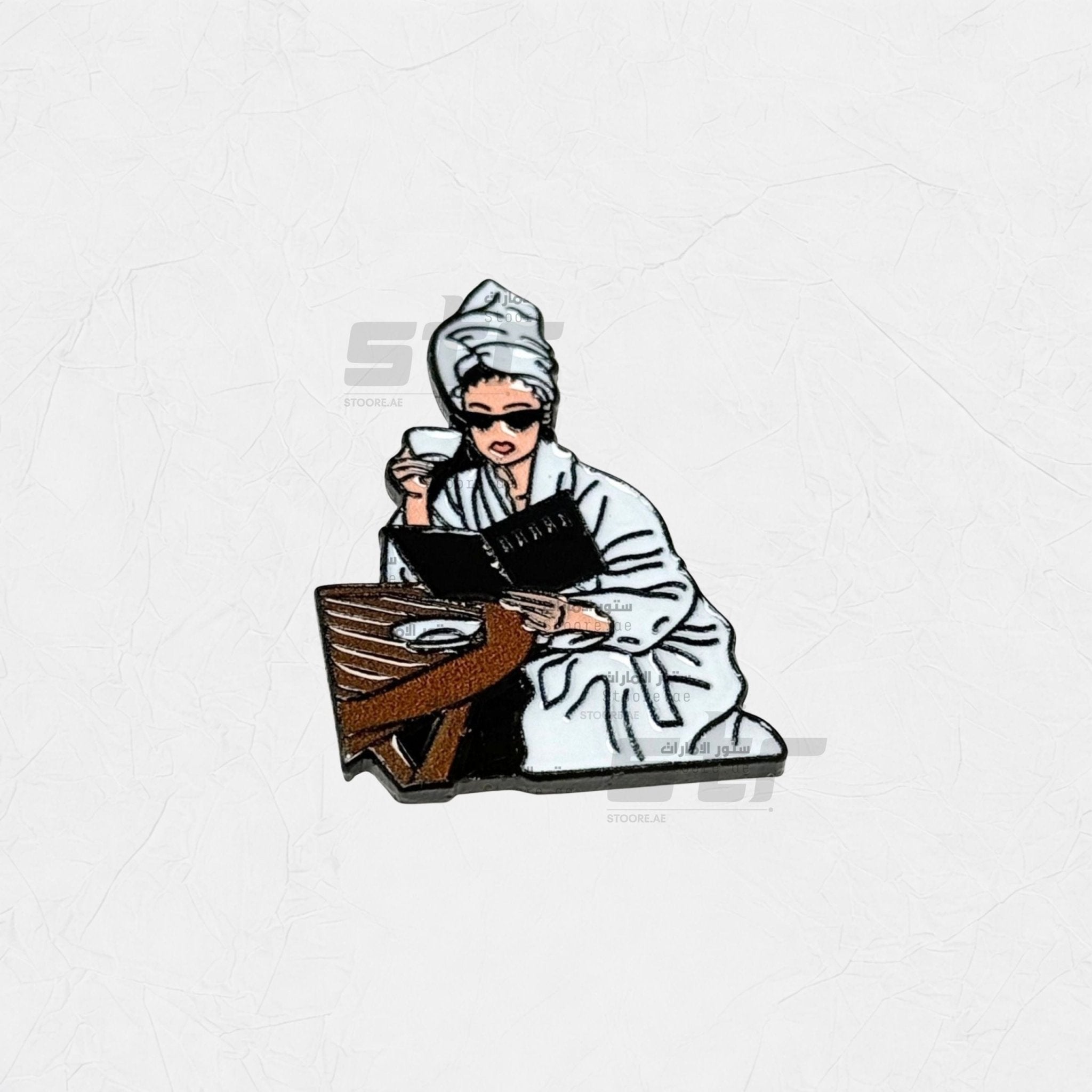 Badge Lady Holding a Cup of Coffee And a Book