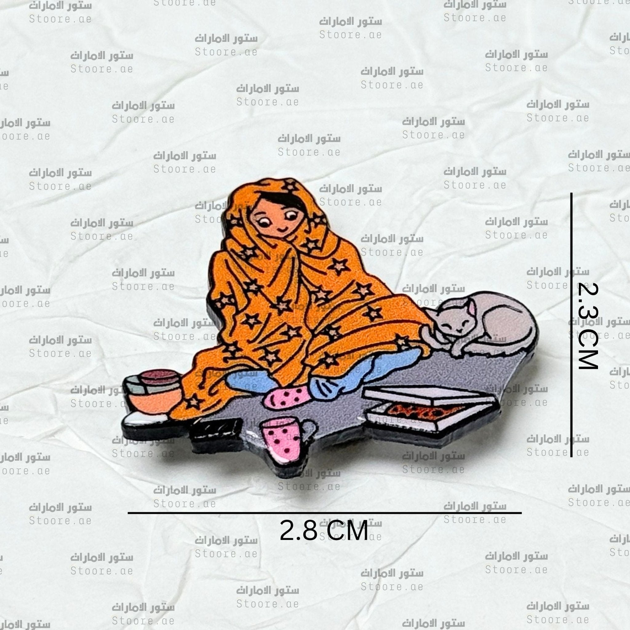 Badge Person Wrapped in a Blanket With a Cat