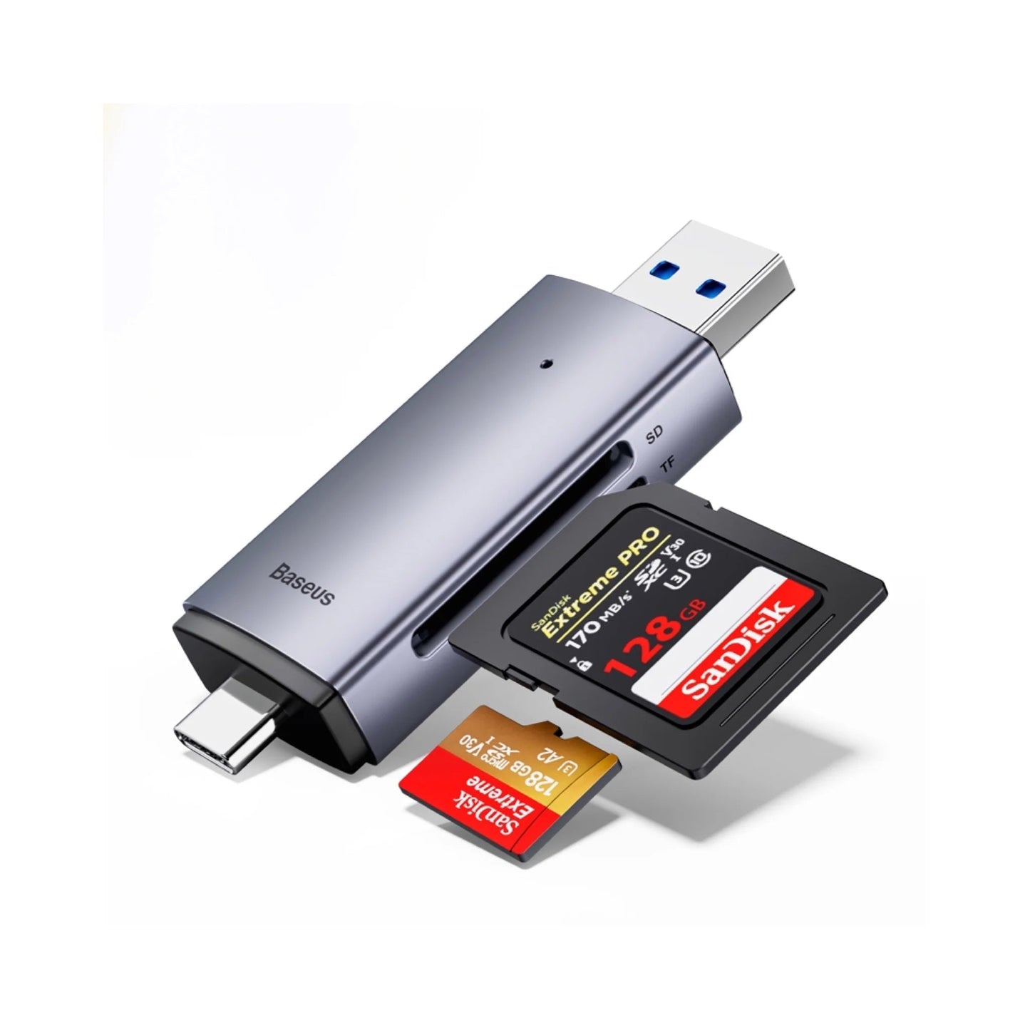 Baseus Airjoy USB-A & Type-C to SD/TF Card Reader - Grey