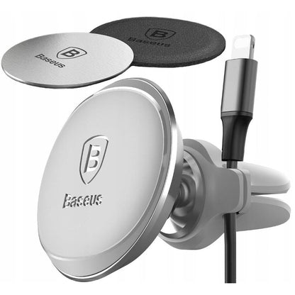 Baseus Magnetic Air Vent Car Mount Holder With Cable Clip - Silver