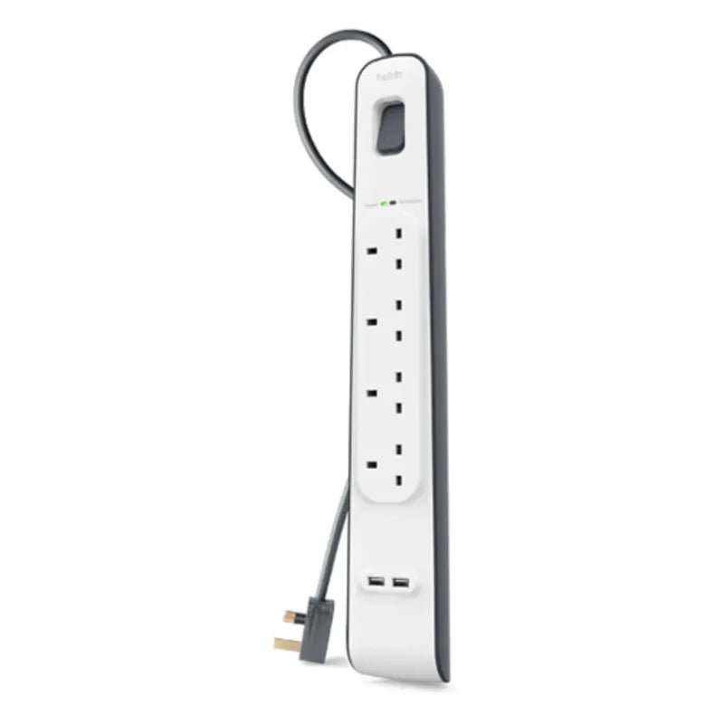 Belkin 4 Plug 2m Surge Protection Extension Lead Strip - White