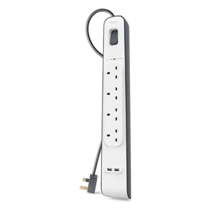 Belkin 4 Plug 2m Surge Protection Extension Lead Strip - White