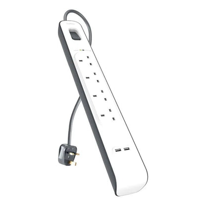 Belkin 4 Plug 2m Surge Protection Extension Lead Strip - White
