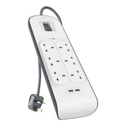 Belkin 6 Way Surge Protection Strip 2m with 2 USB Ports 2.4A Each Power Strip - White