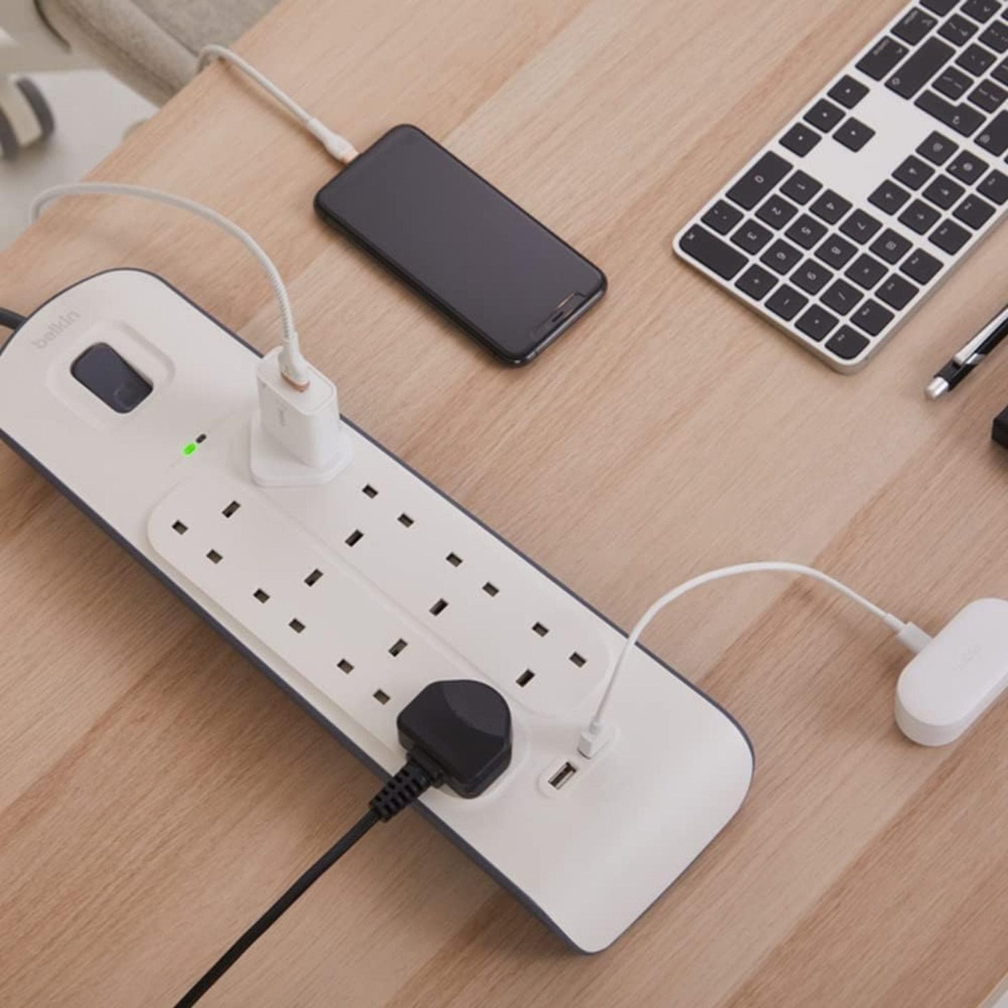 Belkin 8-Outlet Surge Protection Strip with 2.4A Dual USB Charging Ports - White