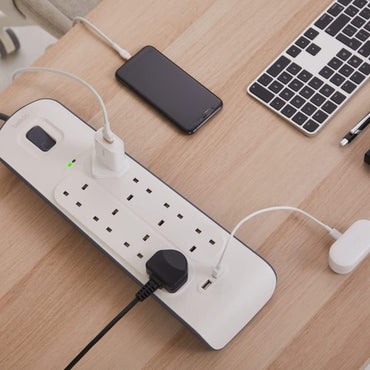 Belkin 8-Outlet Surge Protection Strip with 2.4A Dual USB Charging Ports - White