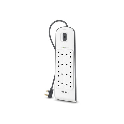 Belkin 8-Outlet Surge Protection Strip with 2.4A Dual USB Charging Ports - White