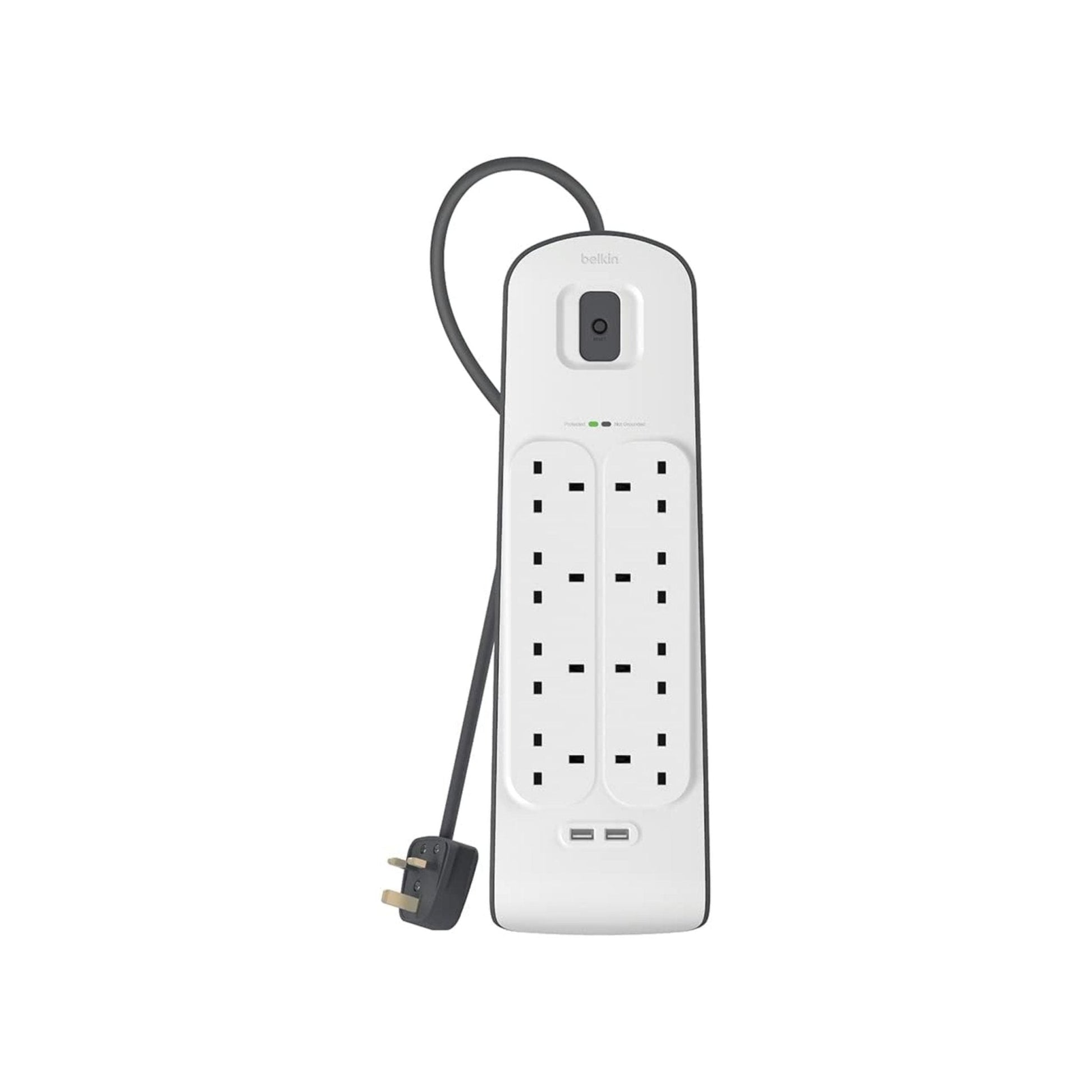 Belkin 8-Outlet Surge Protection Strip with 2.4A Dual USB Charging Ports - White
