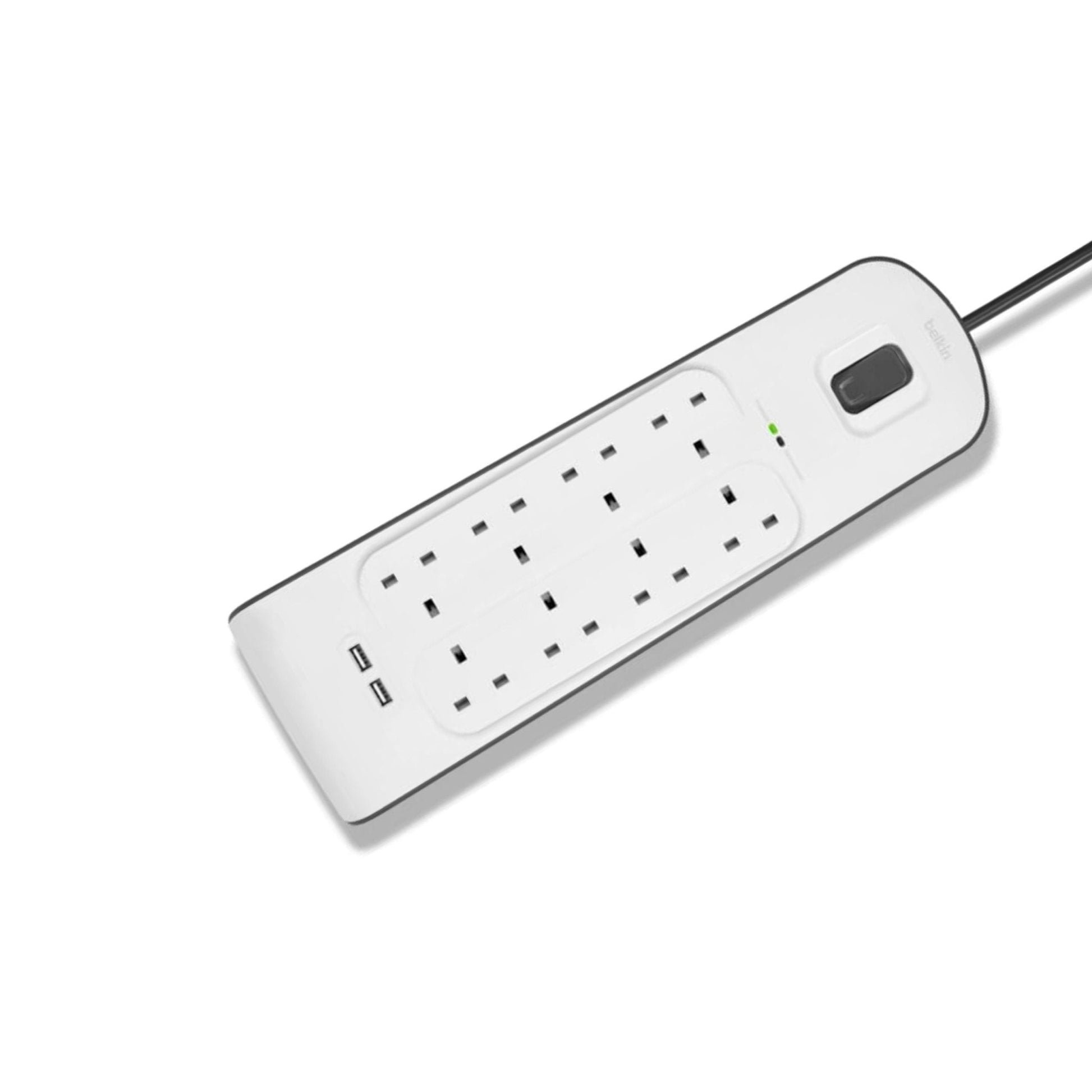 Belkin 8-Outlet Surge Protection Strip with 2.4A Dual USB Charging Ports - White