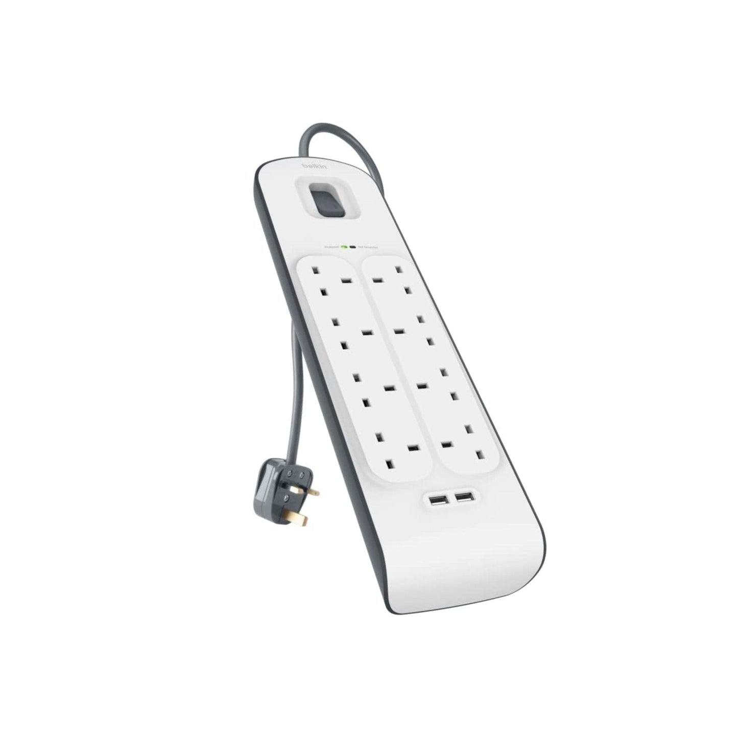 Belkin 8-Outlet Surge Protection Strip with 2.4A Dual USB Charging Ports - White