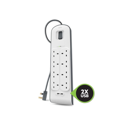 Belkin 8-Outlet Surge Protection Strip with 2.4A Dual USB Charging Ports - White
