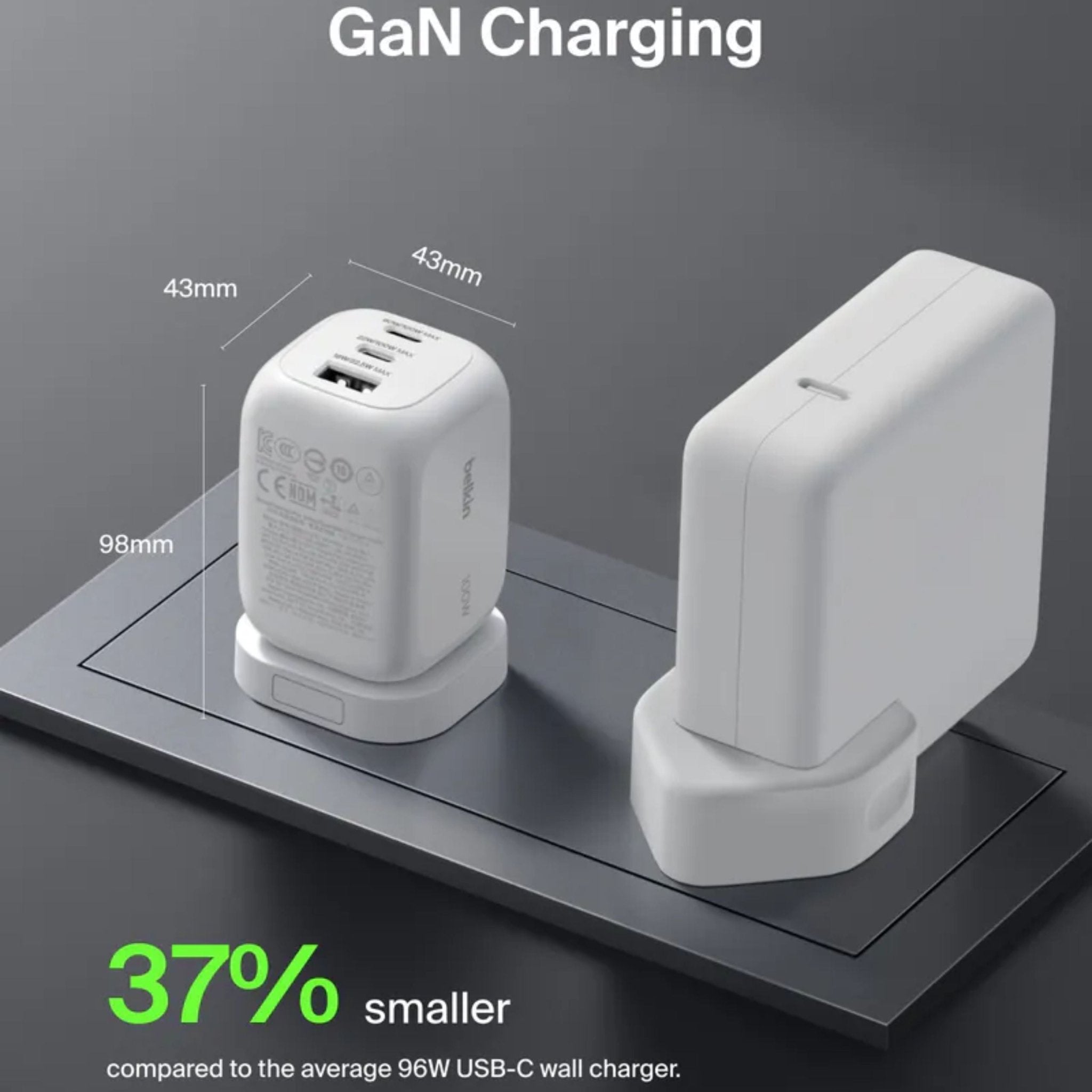 Belkin BoostCharge Pro 3-Port GaN Wall Charger 100W + Interchangeable Plug Tip UK, EU, US - White