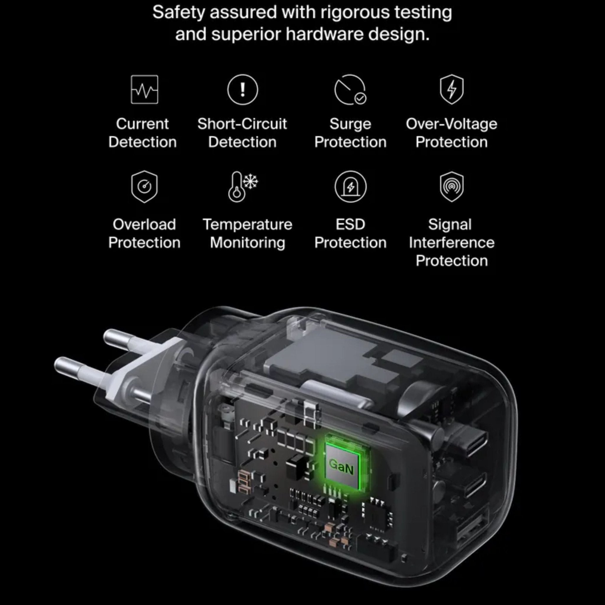 Belkin BoostCharge Pro 3-Port GaN Wall Charger 100W + Interchangeable Plug Tip UK, EU, US - White