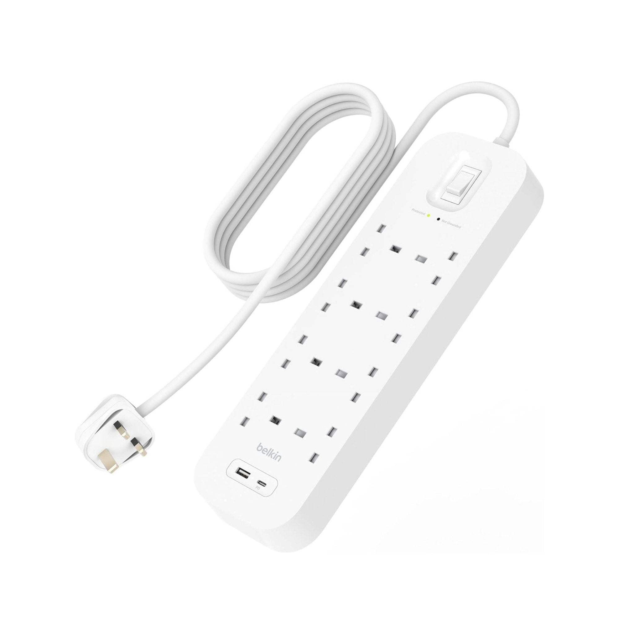 Belkin Connect Surge Protector (8 Outlets with USB-C & USB-A Ports) 2M Cable - White