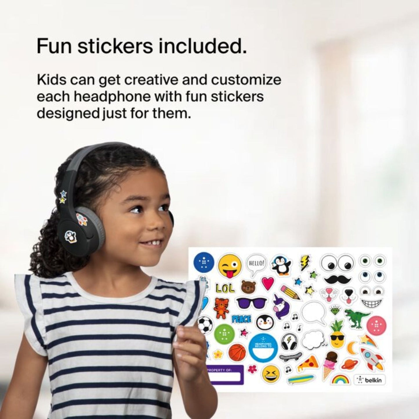 Belkin SoundForm Mini Wireless On-Ear Headphones for Kids - Black