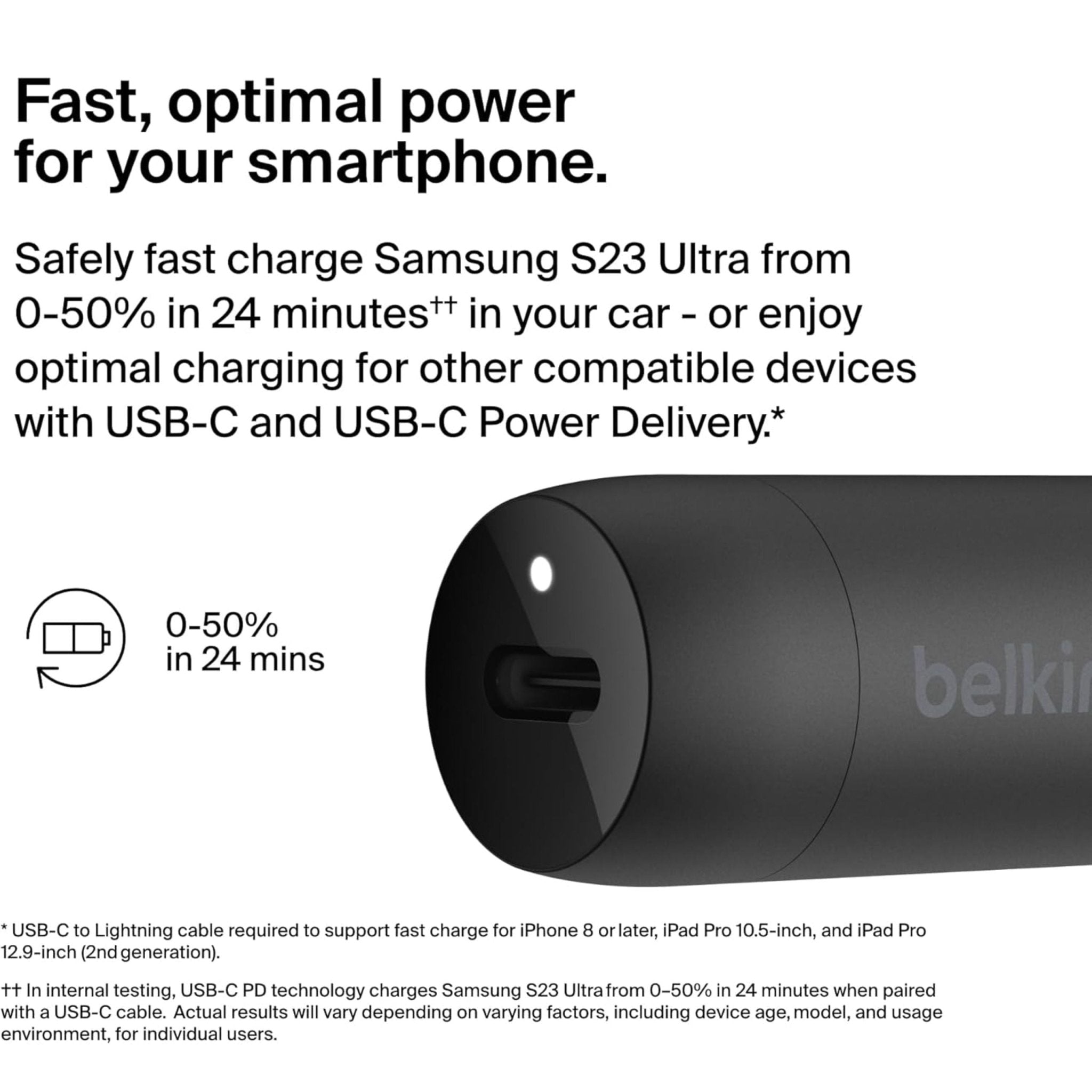Belkin USB-C Car Charger With PPS 30W +USB-C -USB-C Cable - Black