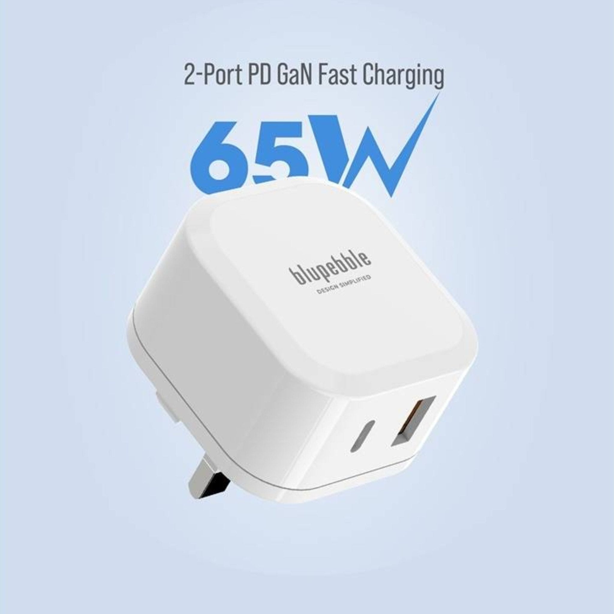 Blupebble 2-Port PD Gan Fast Charger 65W - White
