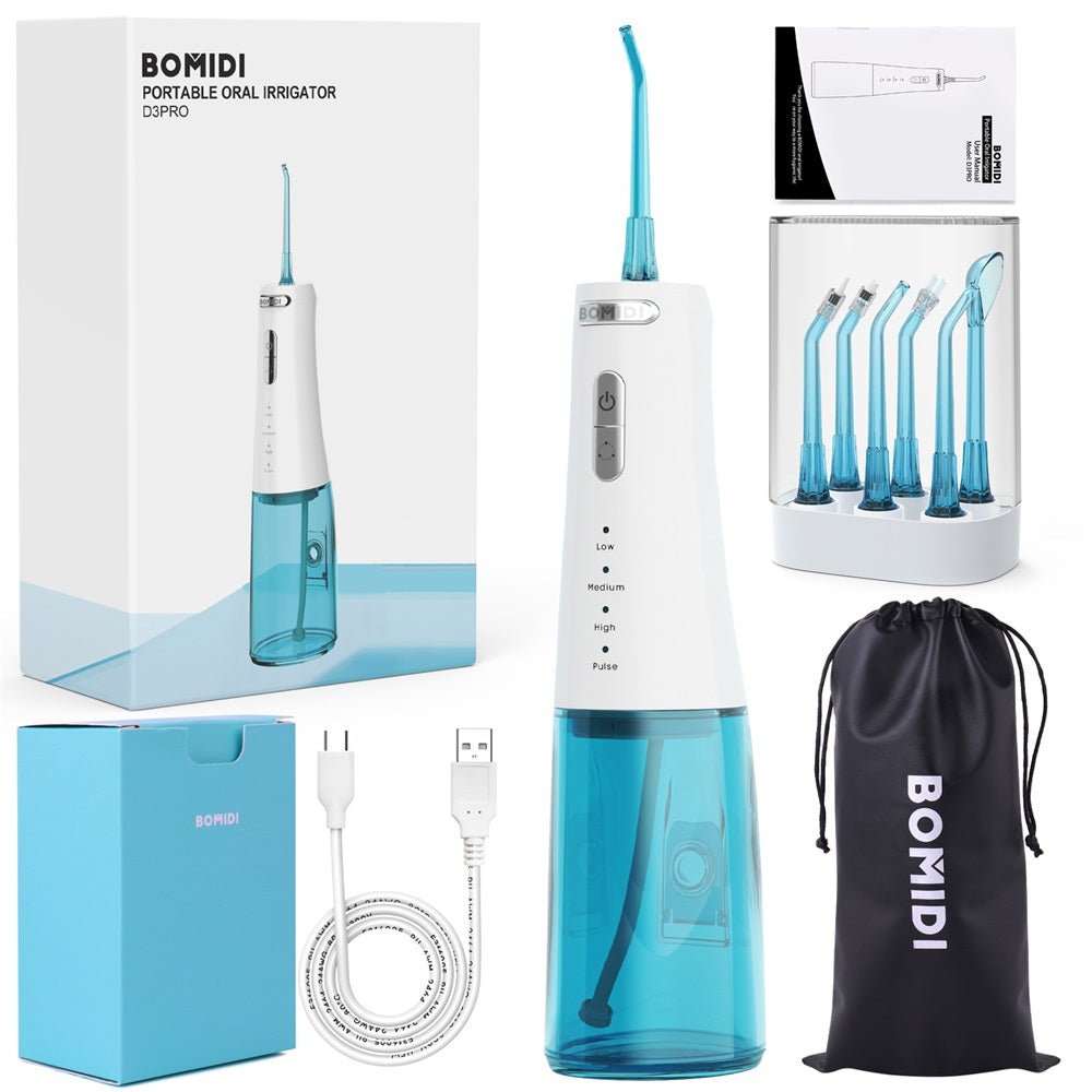 Bomidi Oral Irrigator Dental Portable Water Flosser Tips Rechargeable Teeth Jet D3 Pro