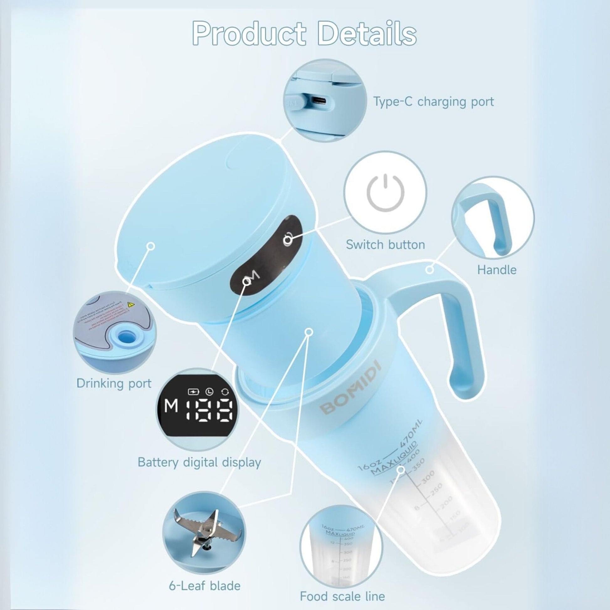 Bomidi Portable Juice Blender JB01 - Blue