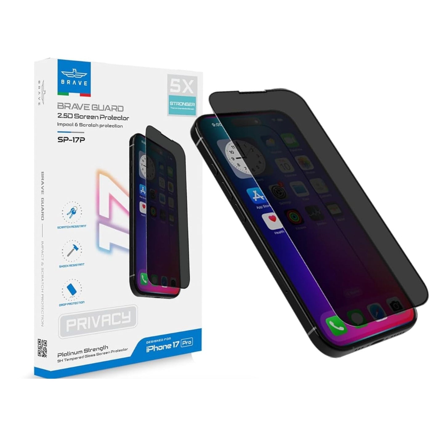 Brave 2.5D Privacy Screen Protector for iPhone 17 Air , 17 Pro & 17 Pro Max Impact & Scratch Protection SP-17M