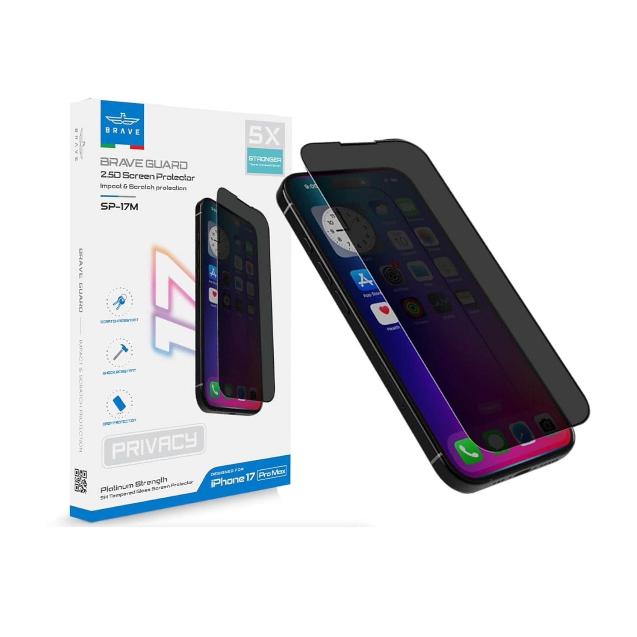 Brave 2.5D Privacy Screen Protector for iPhone 17 Air , 17 Pro & 17 Pro Max Impact & Scratch Protection SP-17M
