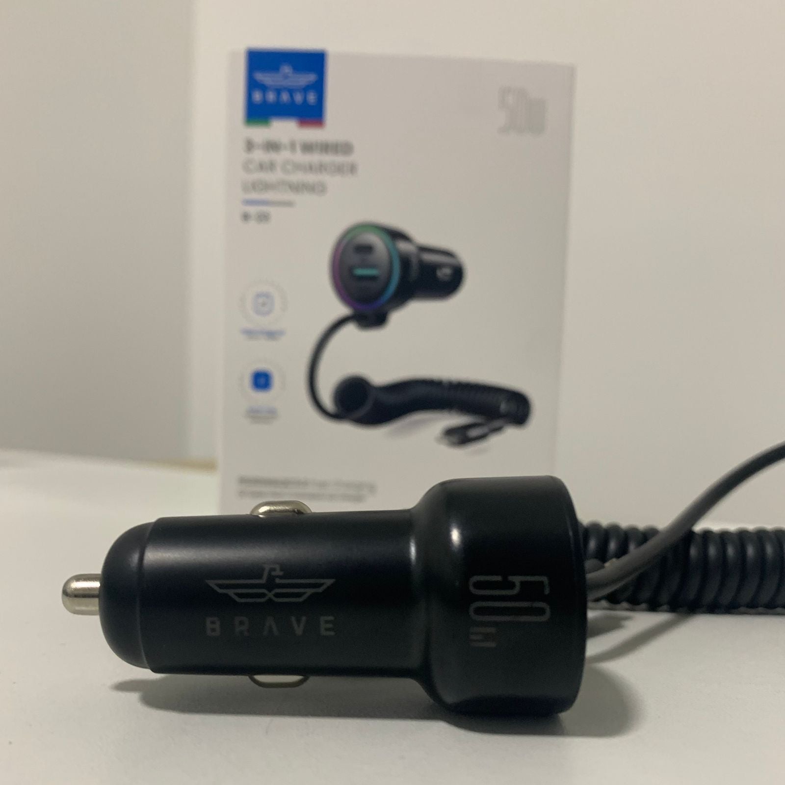 Brave 3 in 1 Wired Car Charger Lightning B-23 - Black