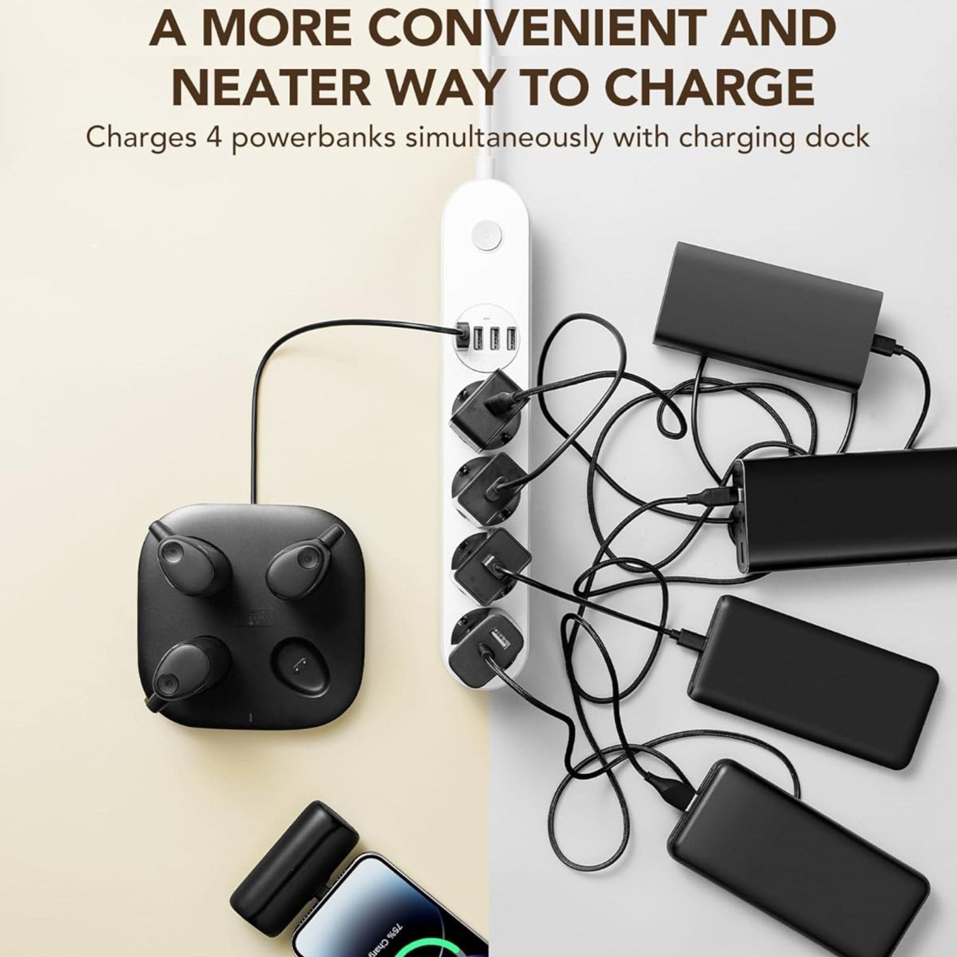 Brave 5000mAh x 4 Wireless Power Bank Station 2 Type-C & 2 Lightning - Black