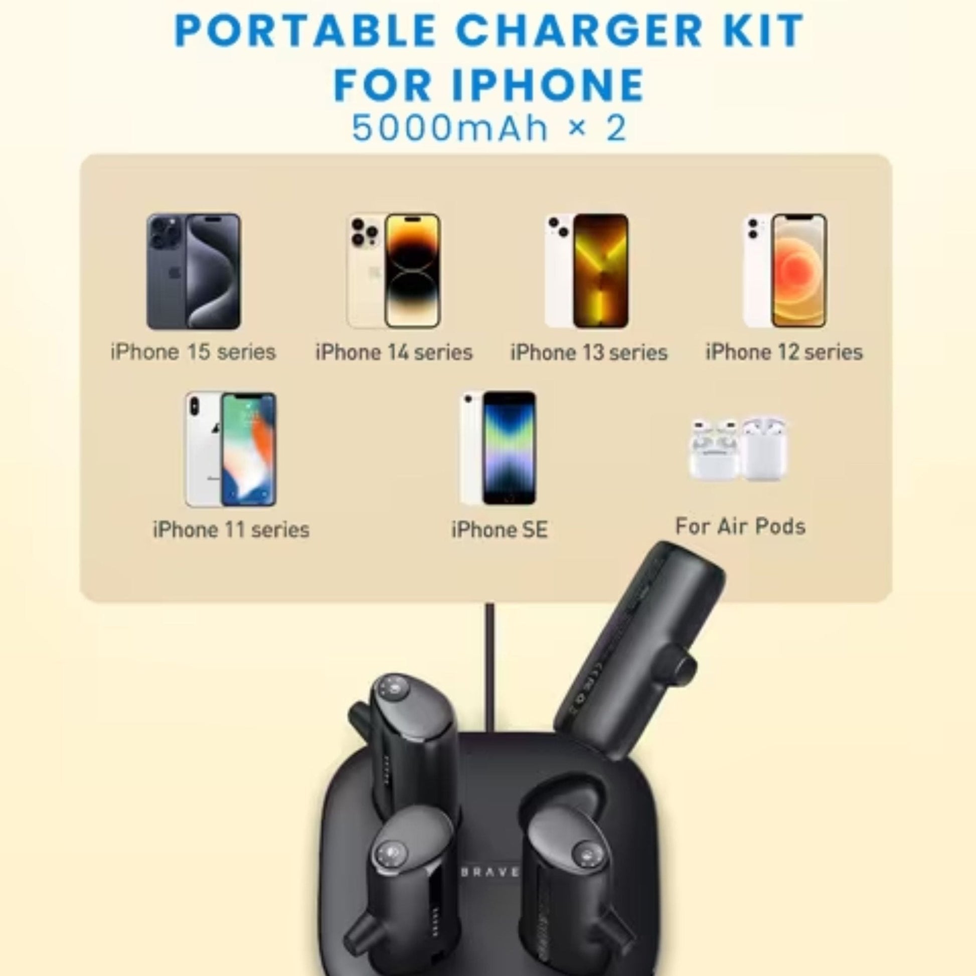 Brave 5000mAh x 4 Wireless Power Bank Station 2 Type-C & 2 Lightning - Black