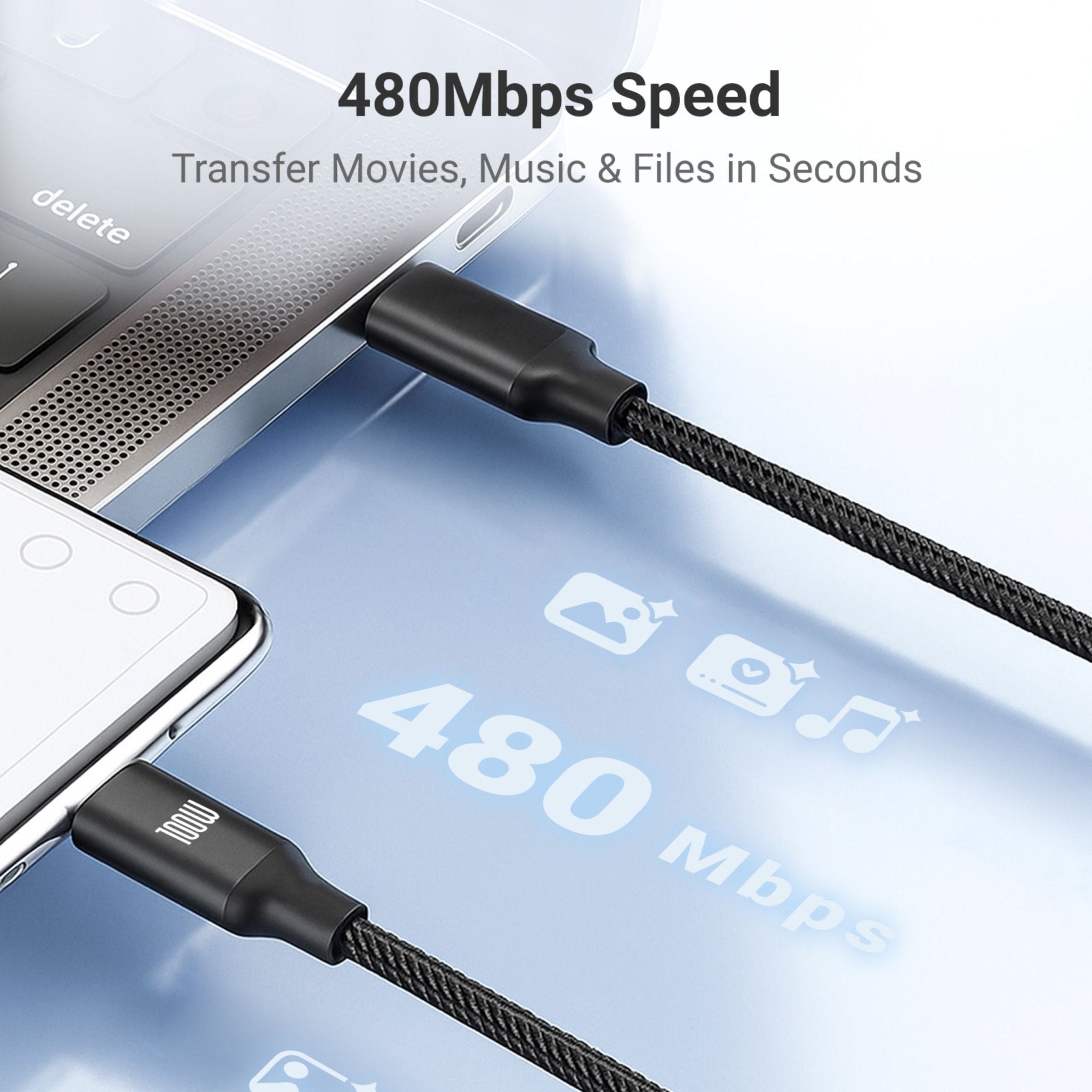 Brave BDC-53 Trivolt 3-in-1 Fast Charging Cable 100W, USB-C to USB-C, 20W Lightning & 2.5W Apple Watch Magnetic Charger - Black