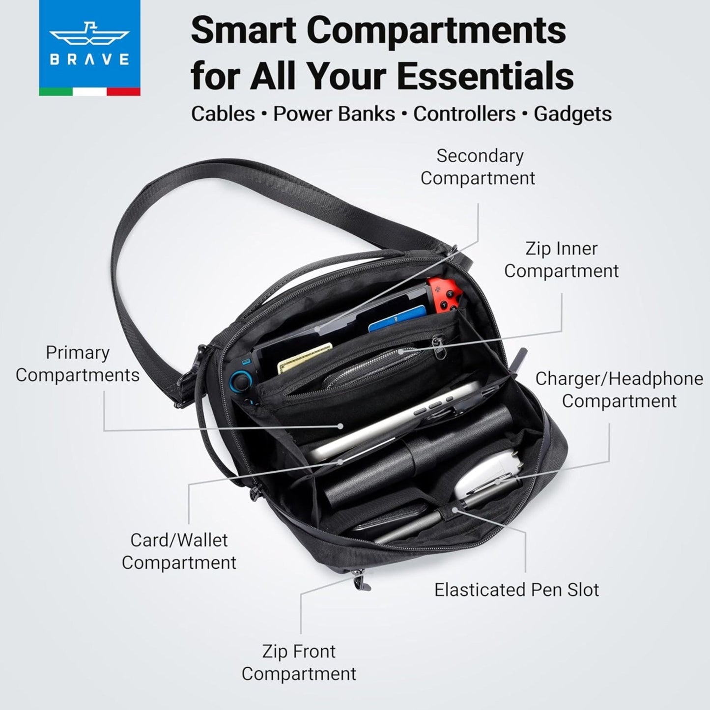 Brave Tech Pouch Organizer - Luxury Gadget Storage For Travel BTP-06 XL - Black