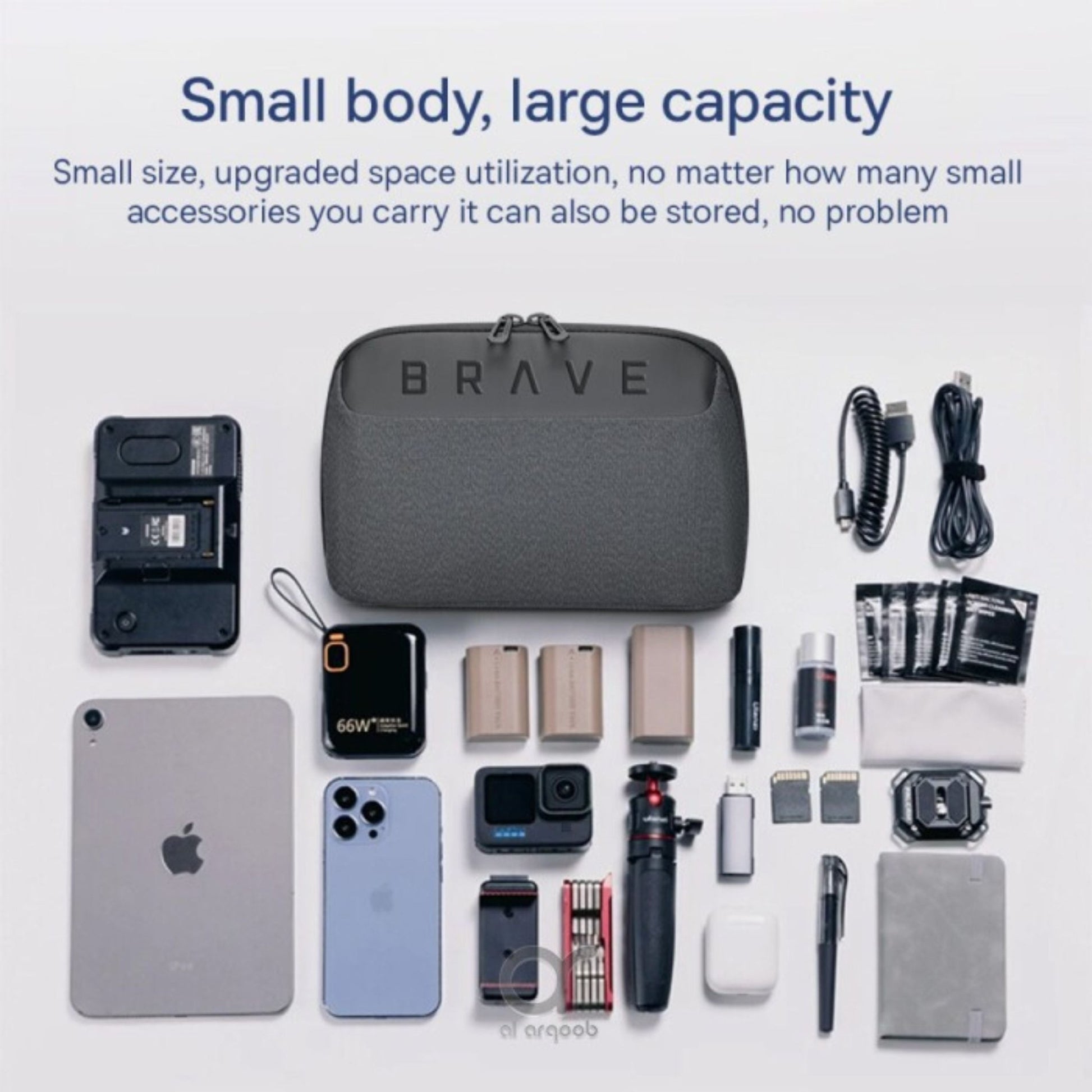 Brave Tech Pouch Organizer - Portable Gadget Storage Bag BTP-02 - Black