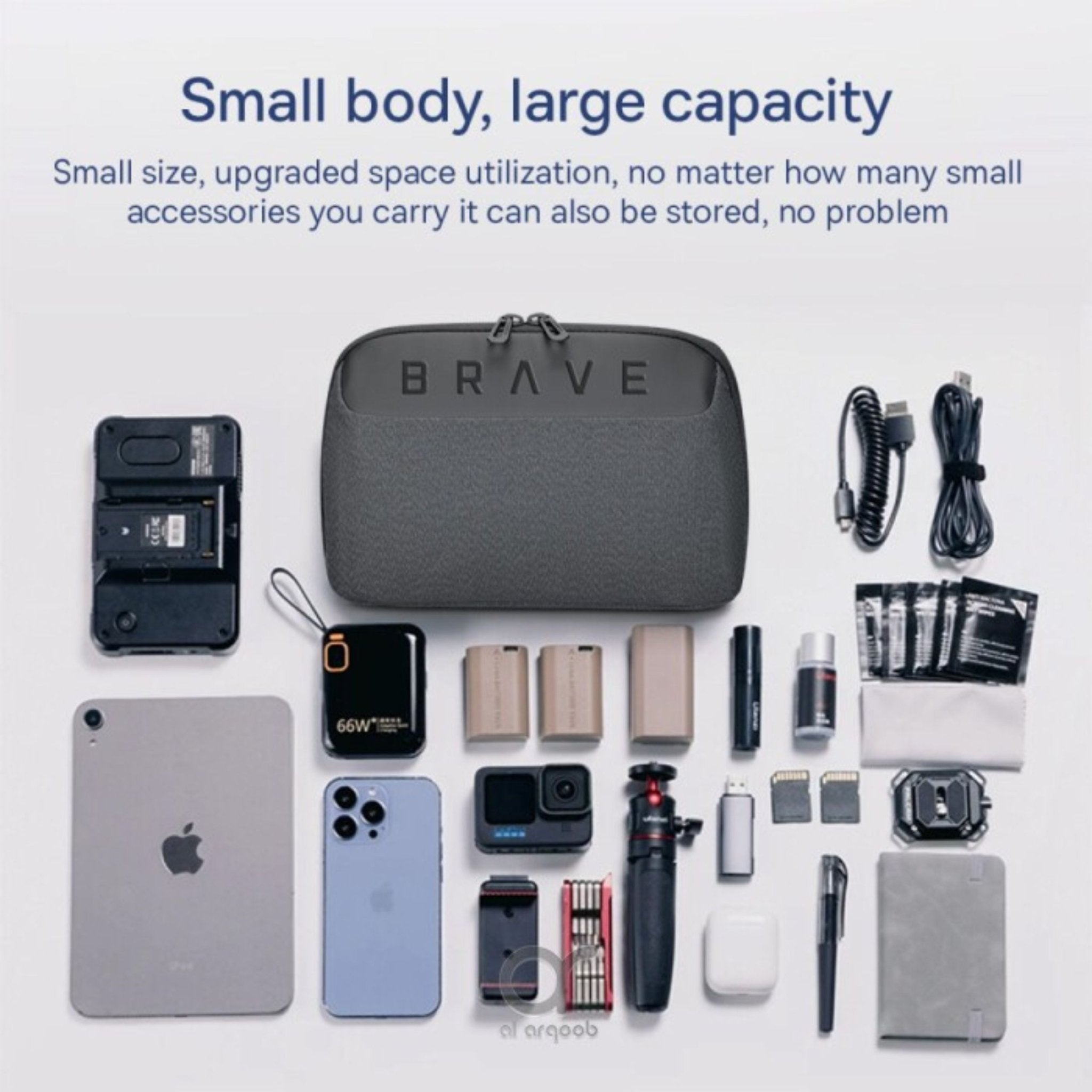 Brave Tech Pouch Organizer - Portable Gadget Storage Bag BTP-02 - Black