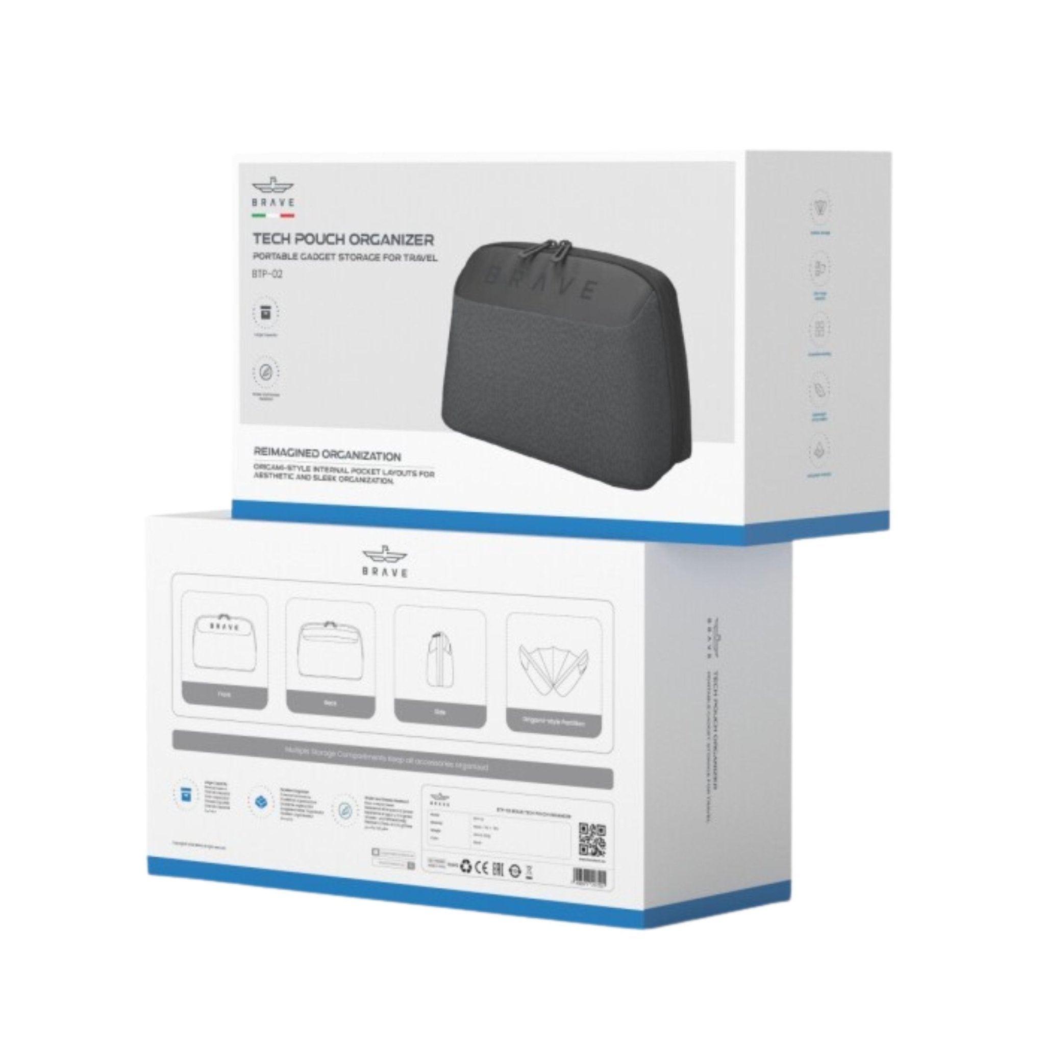 Brave Tech Pouch Organizer - Portable Gadget Storage Bag BTP-02 - Black