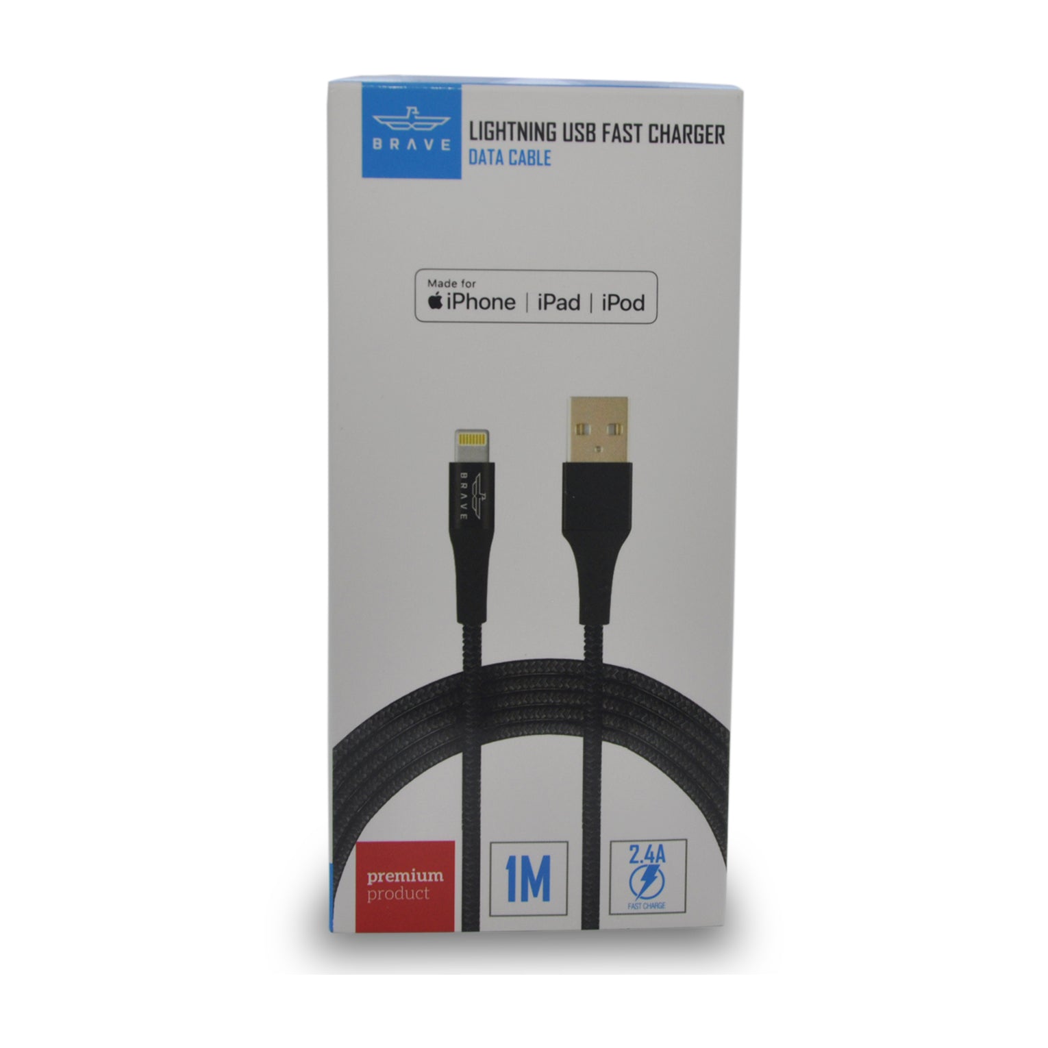 Brave USB-A To Lightning Fast Charging Cable 1.0m - Black