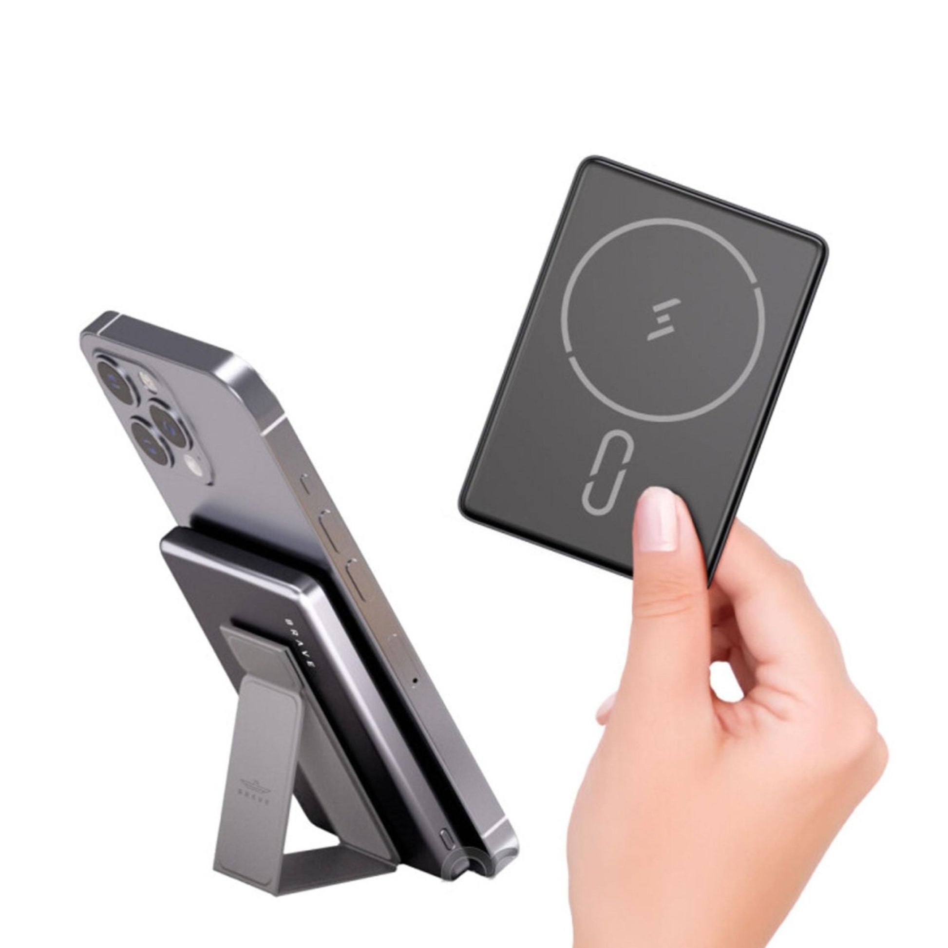 Brave Ultra Slim 5000mAh Magnetic Wireless Power Bank 20W With Stand - Black