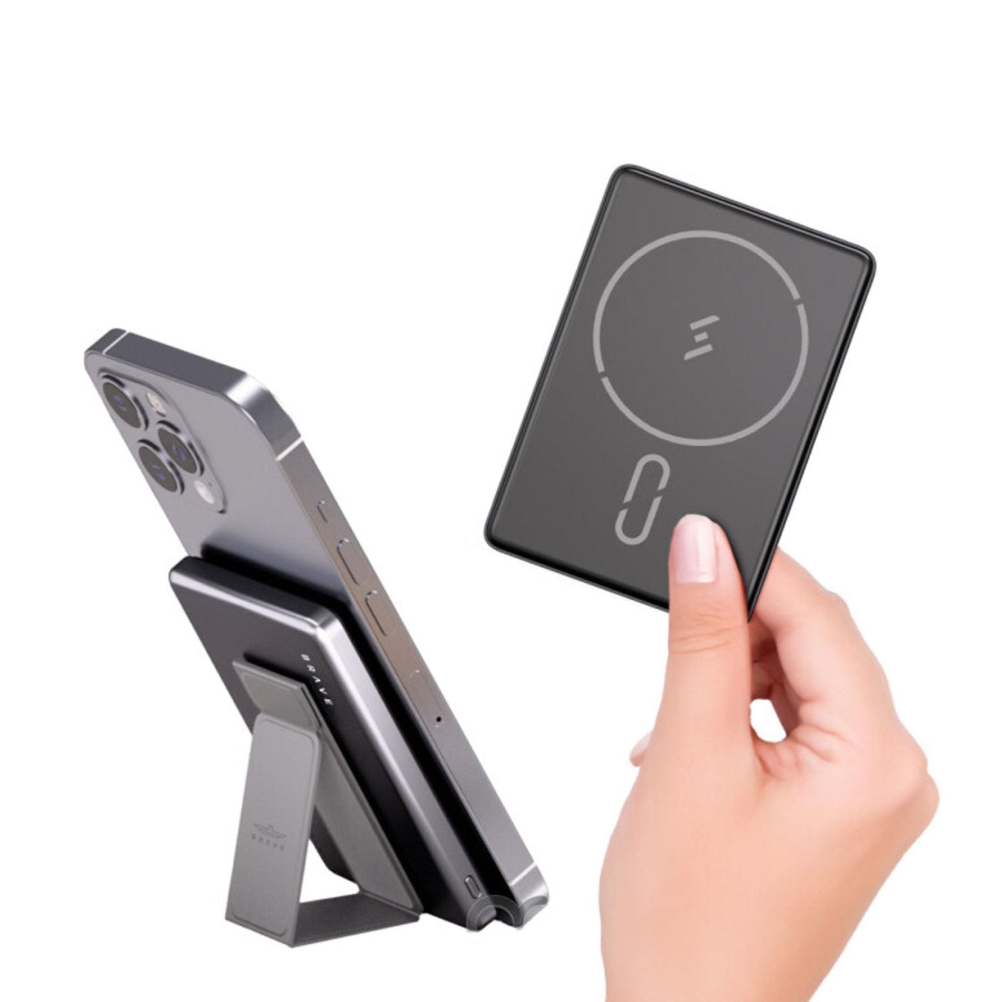 Brave Ultra Slim 5000mAh Magnetic Wireless Power Bank 20W With Stand - Black