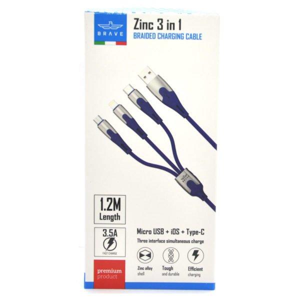 Brave Zinc 3-In-1 Braided Charging Cable