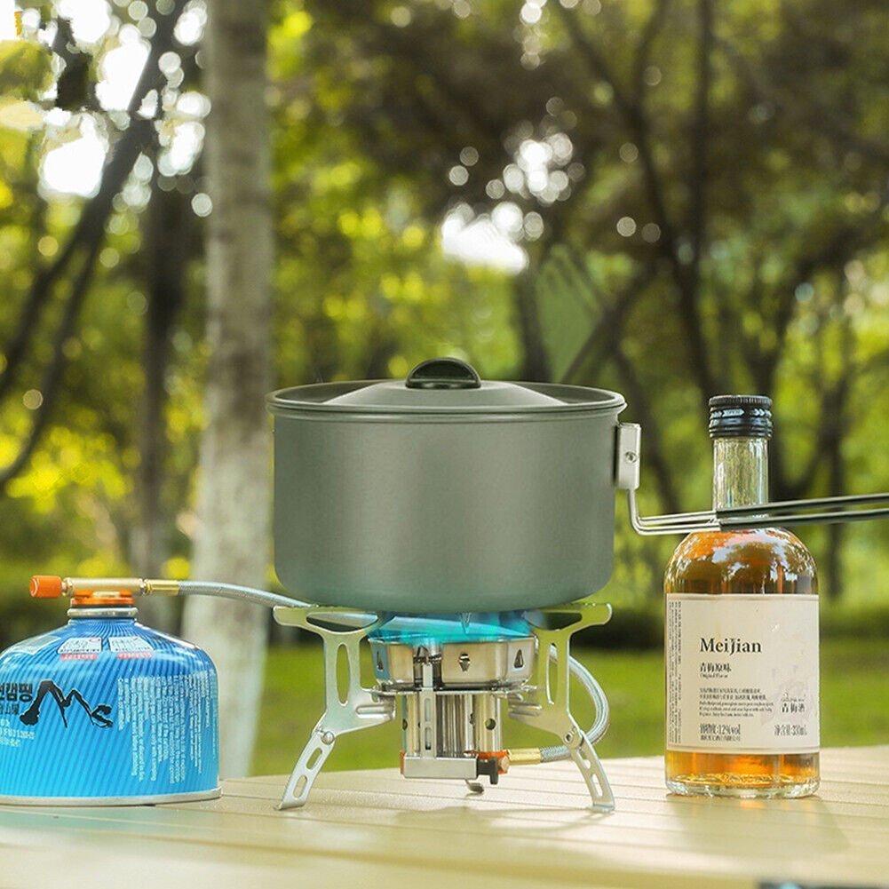Camping Gas Stove Lightweight Portable Outdoor Stove Burner with Storage Box - Silver