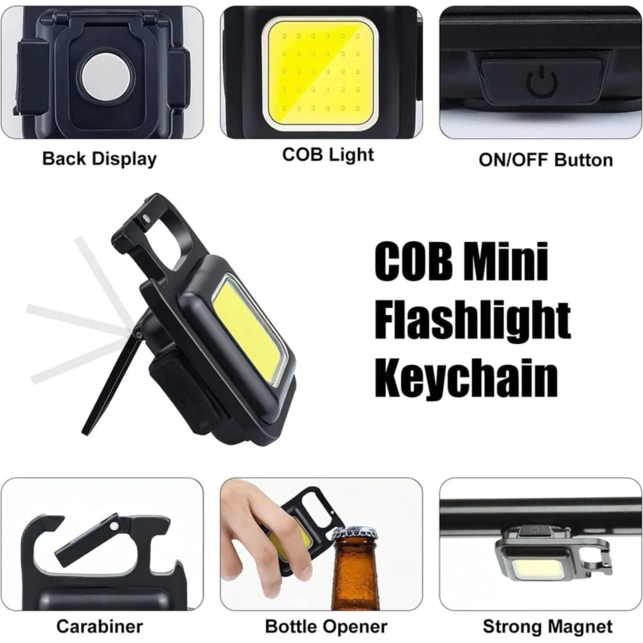 Cob Rechargeable Keychain Light - Black