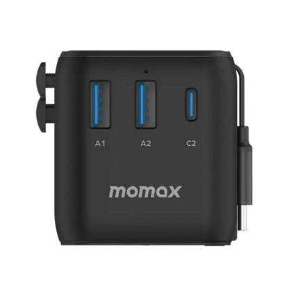 Momax UA20 1-World PD 25W 3 ports + AC Travel Adapter Built-In Cable - Black
