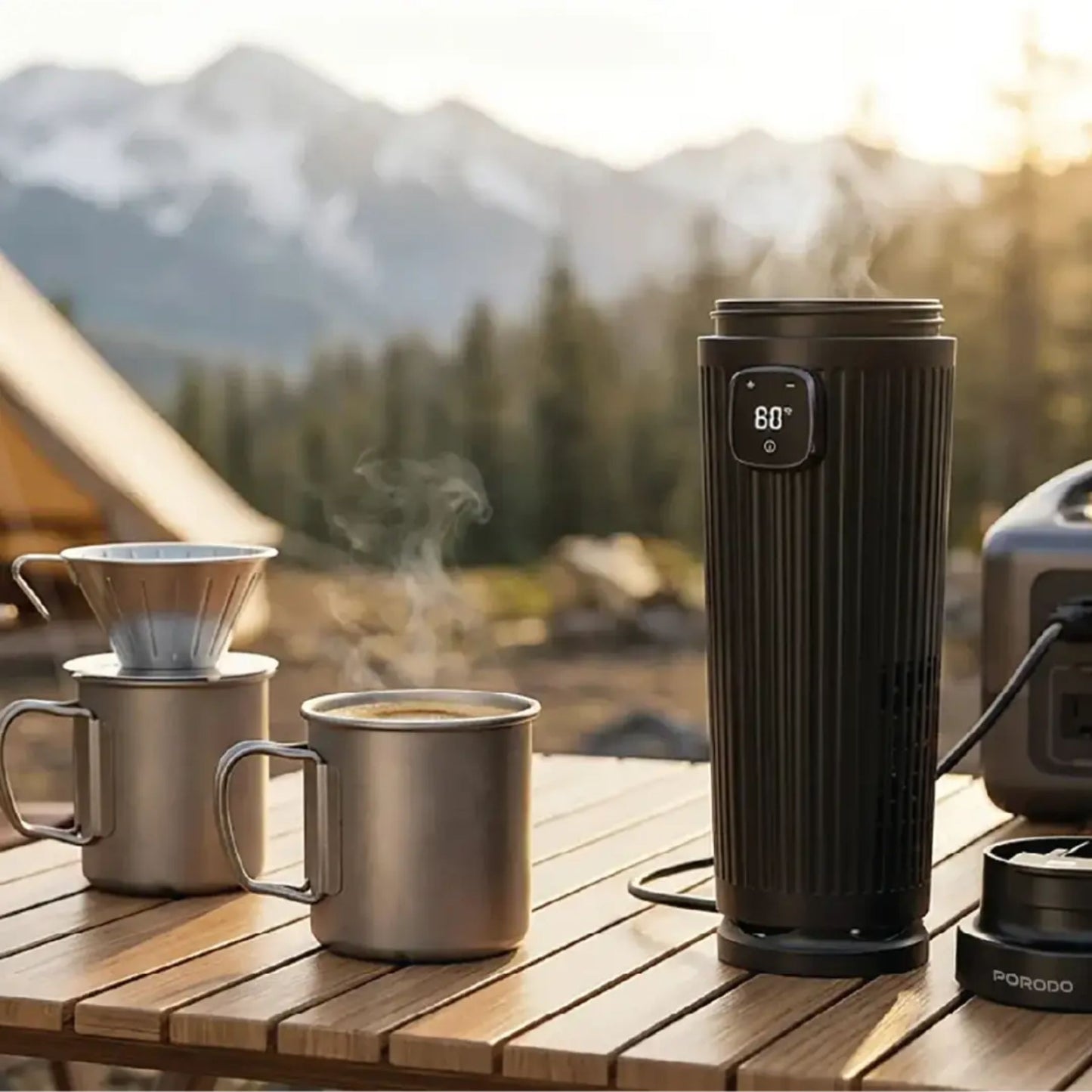 Porodo Kettura Intelligent Cooling and Heating Portable Electric Car Kettle - Black