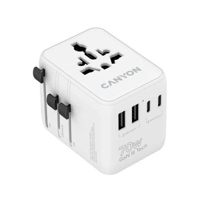 CANYON ONTOUR 70W PD Universal Travel Adapter 3USB-C 2USB-A and EU/UK/US/AUS - White