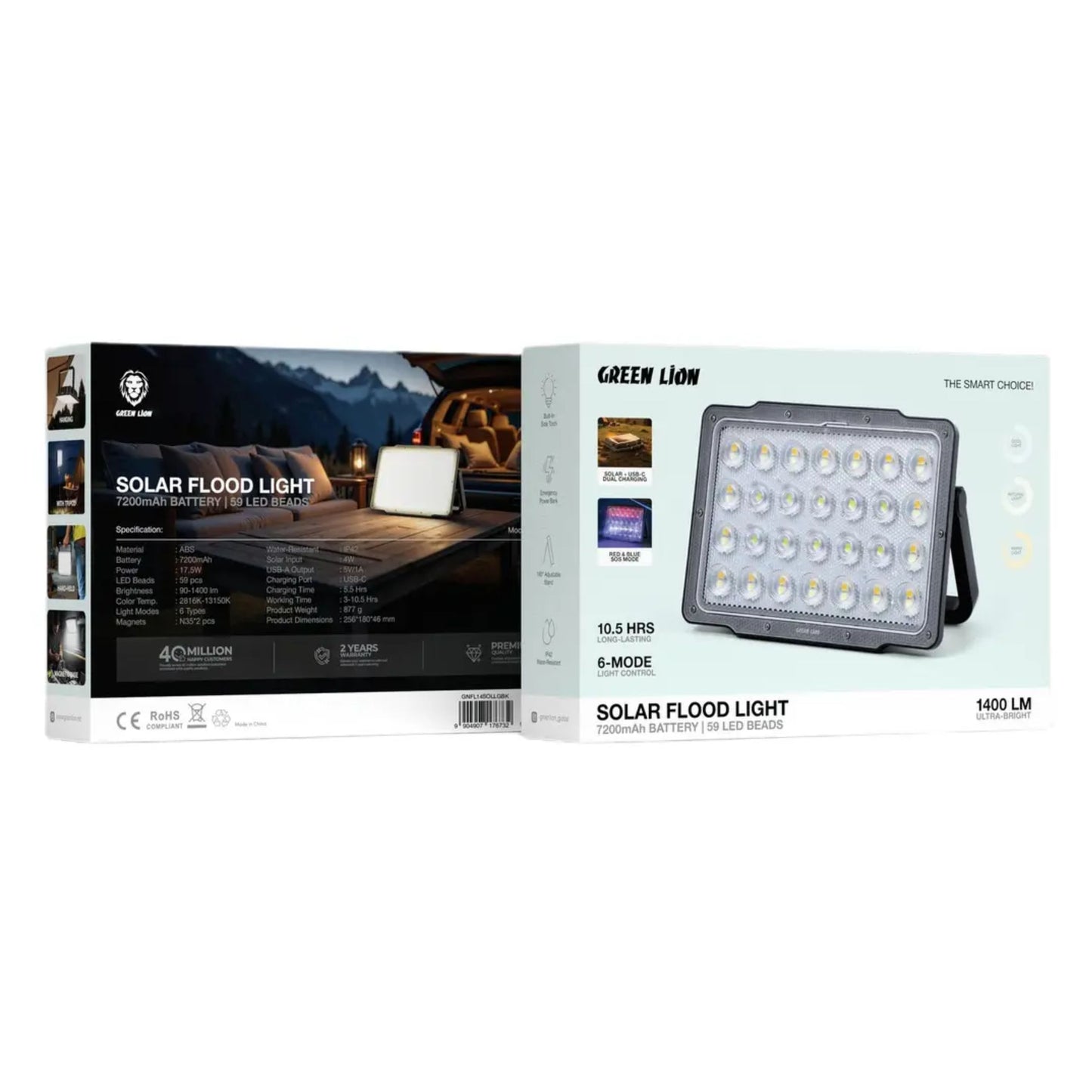 Green Lion Solar Floodlight 7200mAh 1400L - Black