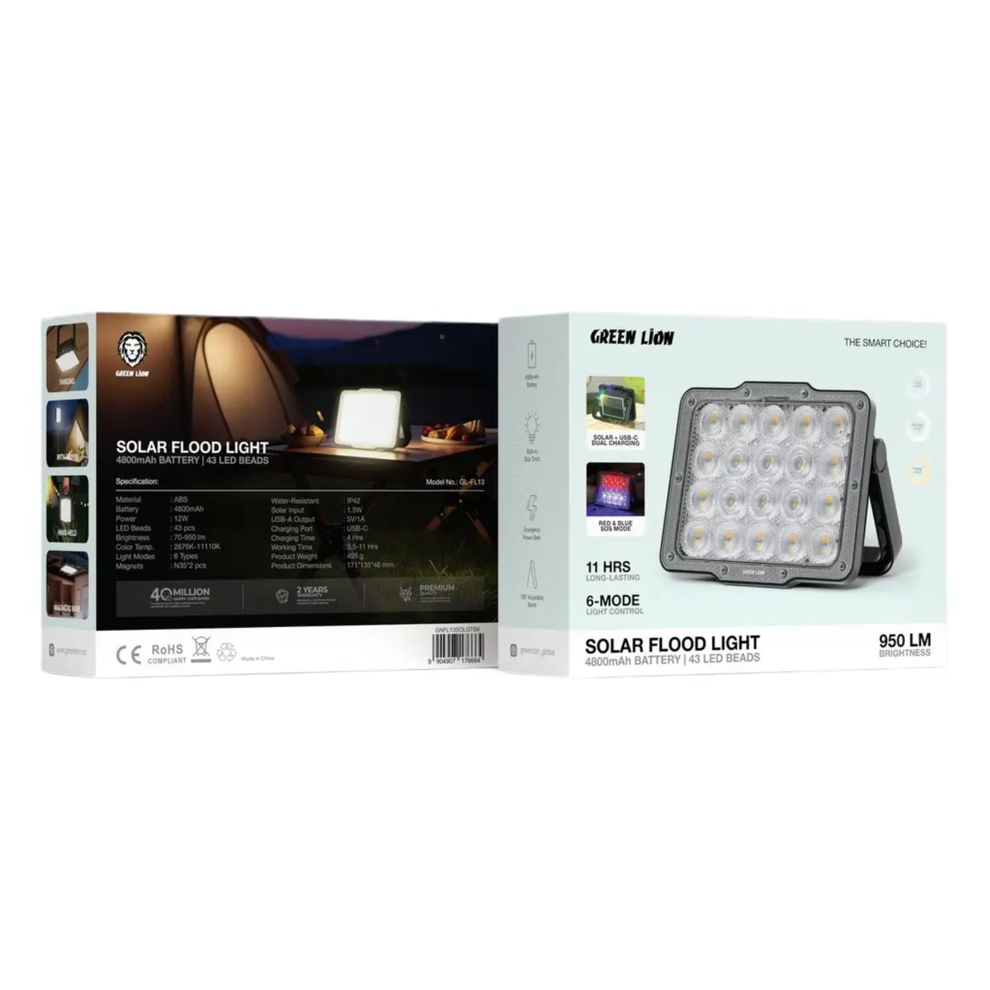 Green Lion Solar Floodlight 4800mAh 950L - Black