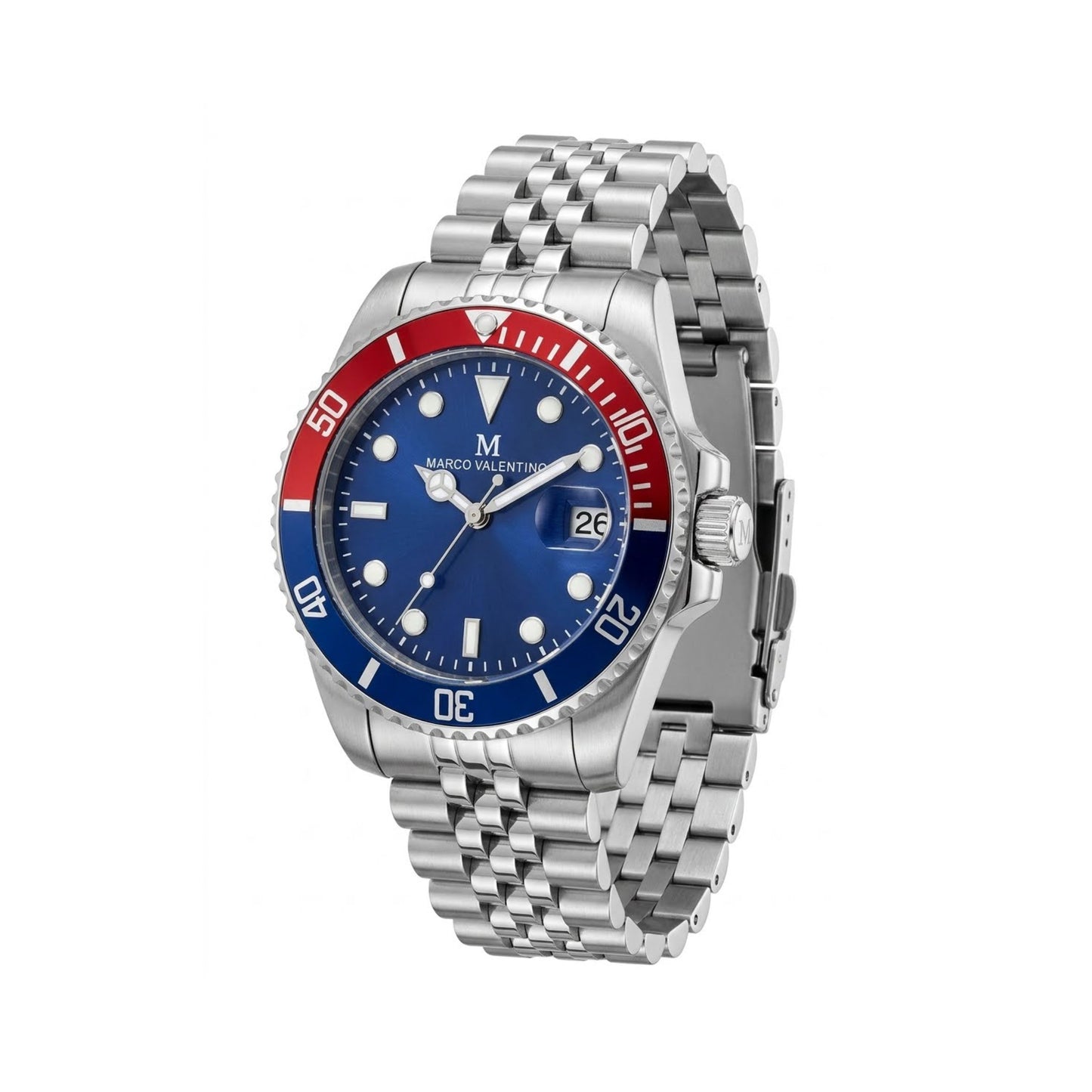 MARCO VELENTINO Men’s Diver-Style Stainless Steel Watch – Blue Red