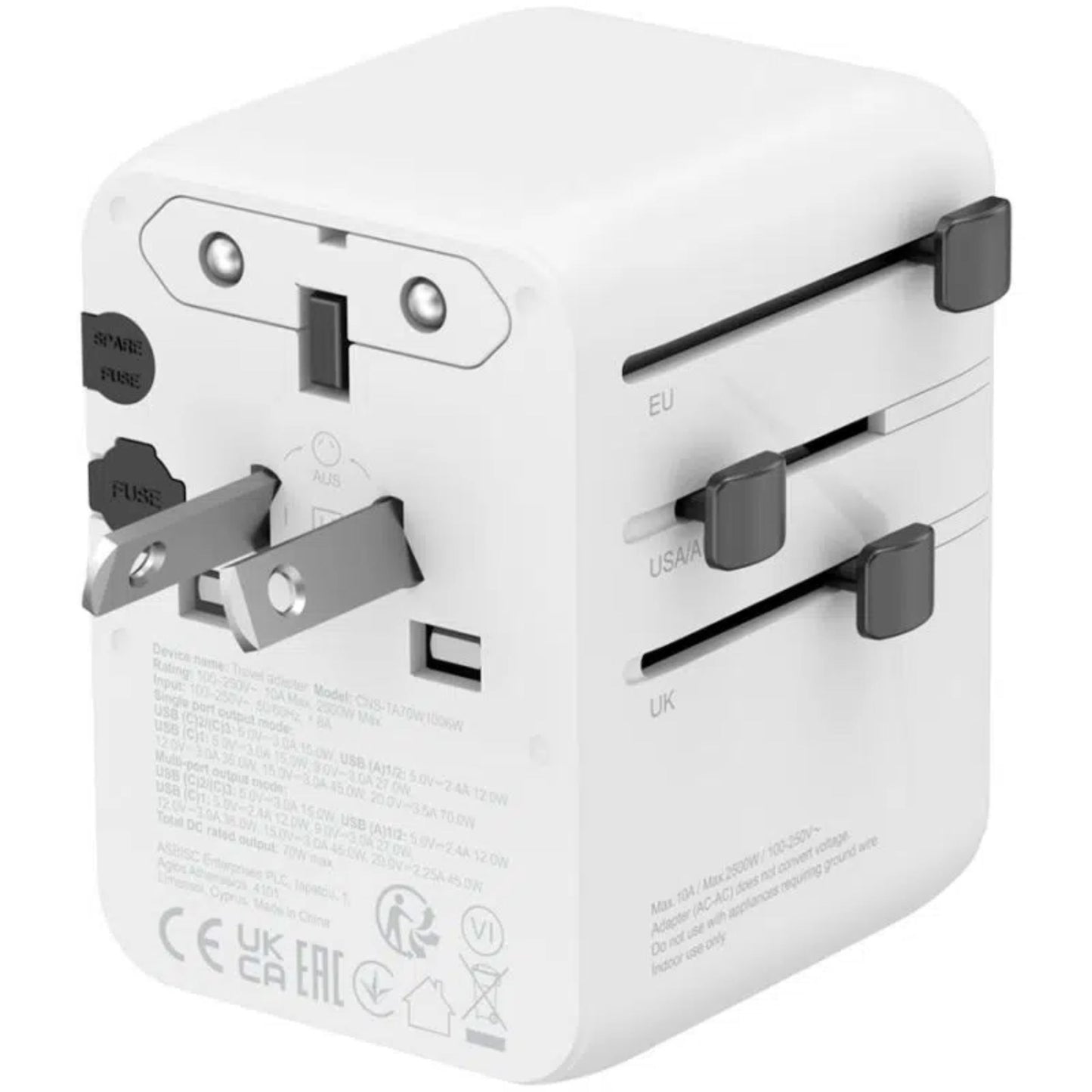 CANYON ONTOUR 70W PD Universal Travel Adapter 3USB-C 2USB-A and EU/UK/US/AUS - White
