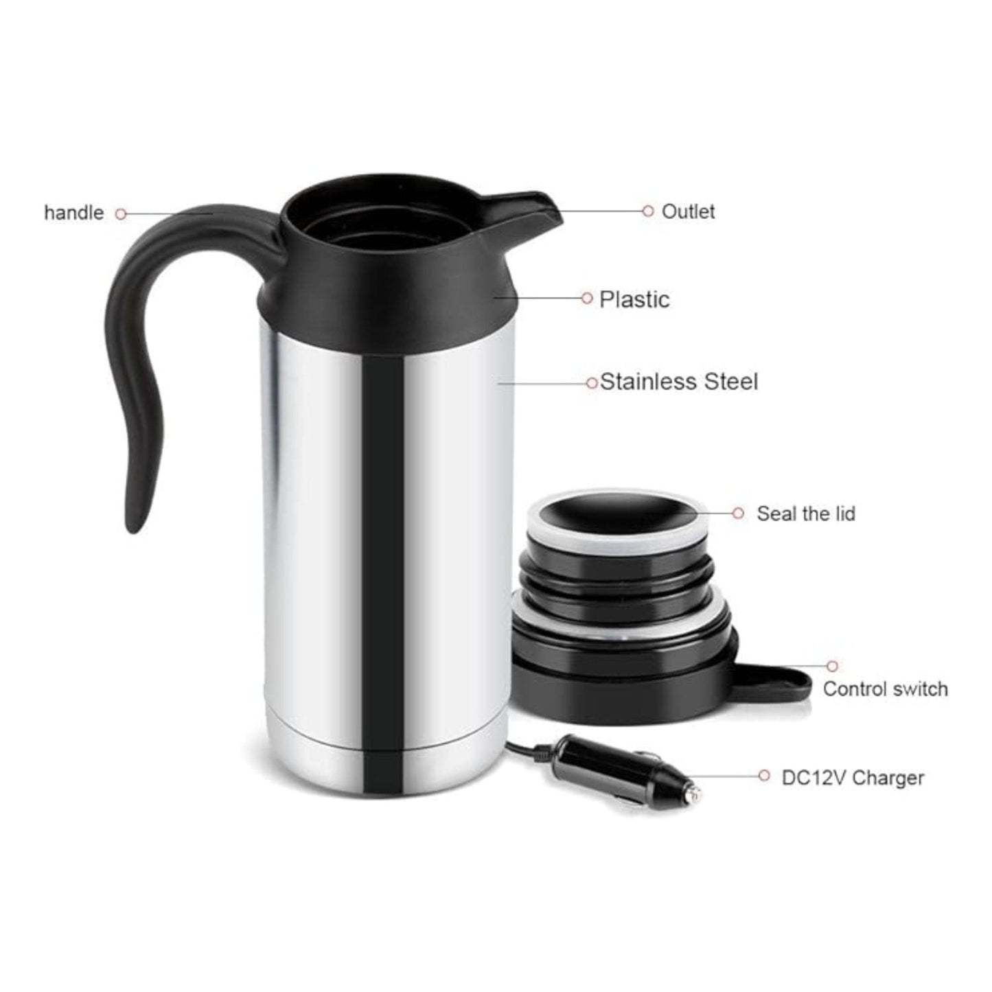 DLC Traveller Kettle 750ml HT2251 - Silver&Black