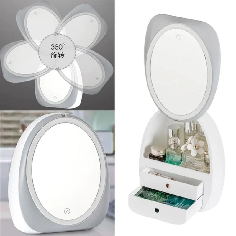 ELFA Magic Box Egg Shape LED Light Desktop Organizer HD Mirror Makeup - White