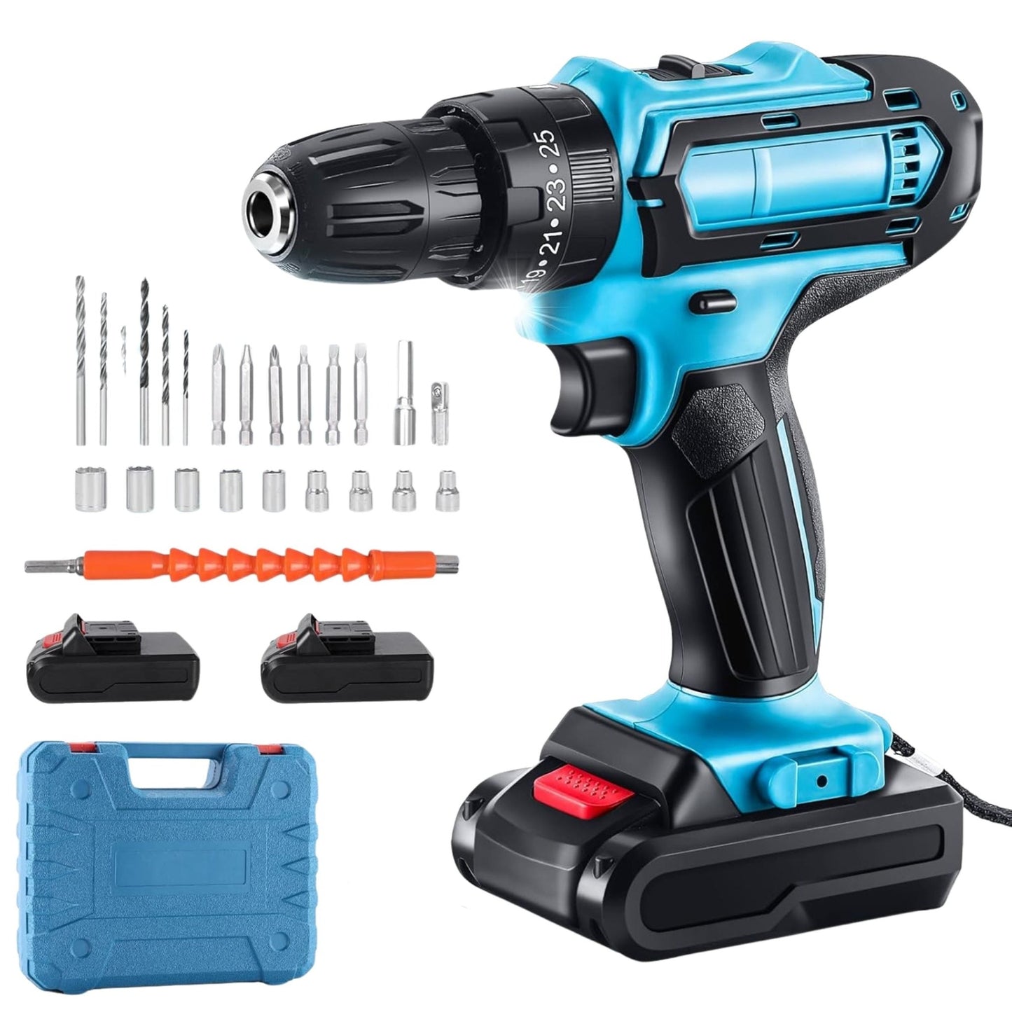 Electric 21V Powerful Cordless Drill Set with 2 Batteries & 246-Pieces Drill Set